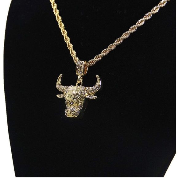 NEW 14K Gold Plated Bull Pendant Free Rope Chain - Picture 2 of 3